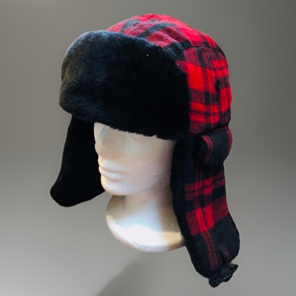 Grunge Red Black Plaid Ear Flap BEANIE Cap Hat